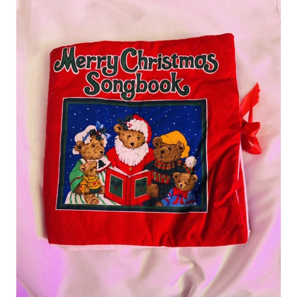 Vintage Handmade Merry Christmas Songbook Fabric Cloth Book Soft Quiet Book